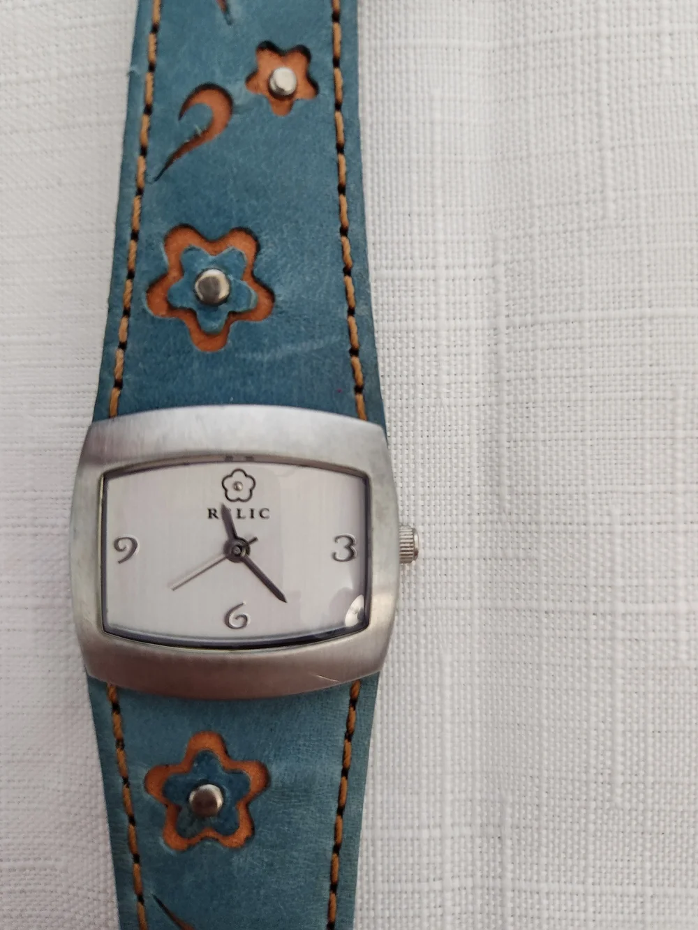 Relic Blue Floral Leather Strap Wristwatch